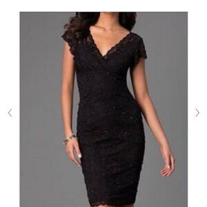 Marina Lace Sequins Midi Lined Black Cocktail Dress 6 NWT